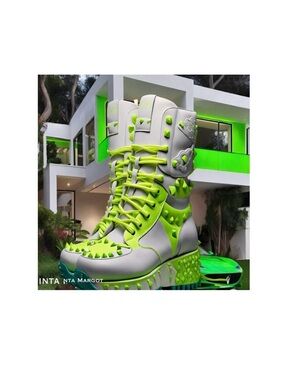 Sinta Margot  Lime and Gray Studded Platform Boots digital Art Print